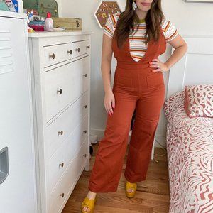 UO BDG Eleanor Plunging Denim Jumpsuit - Size 8